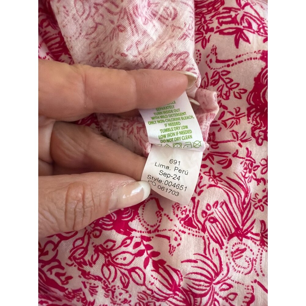 Lilly Pulitzer Womens Scoop Neck Top Size S Raspberry Cotton Short-sleeved New - Picture 6 of 10